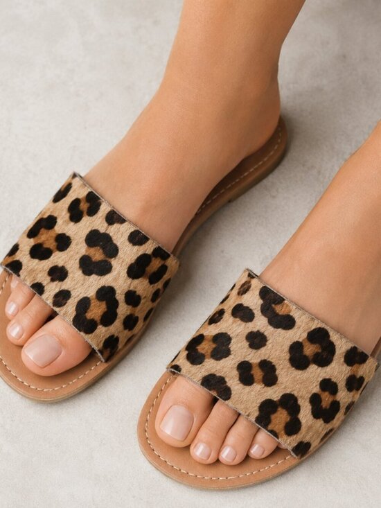 Coconuts by Matisse Shoes - Coconuts by Matisse Leopard Calf Hair Slide Sandals Flat Slip On Sz 7